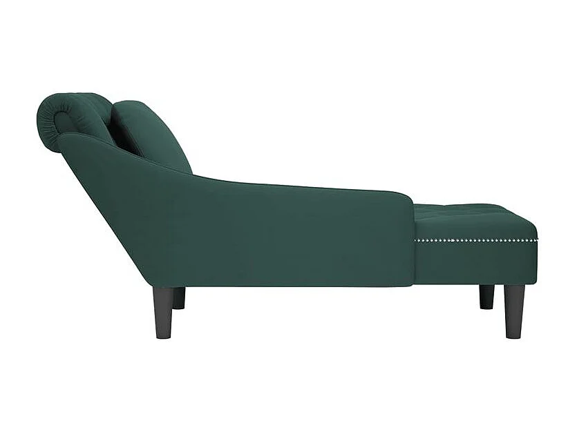 Fauteuil long et coussin et accoudoir droit vert foncé velours