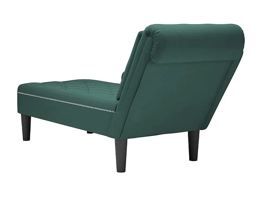 Fauteuil long et coussin et accoudoir droit vert foncé velours