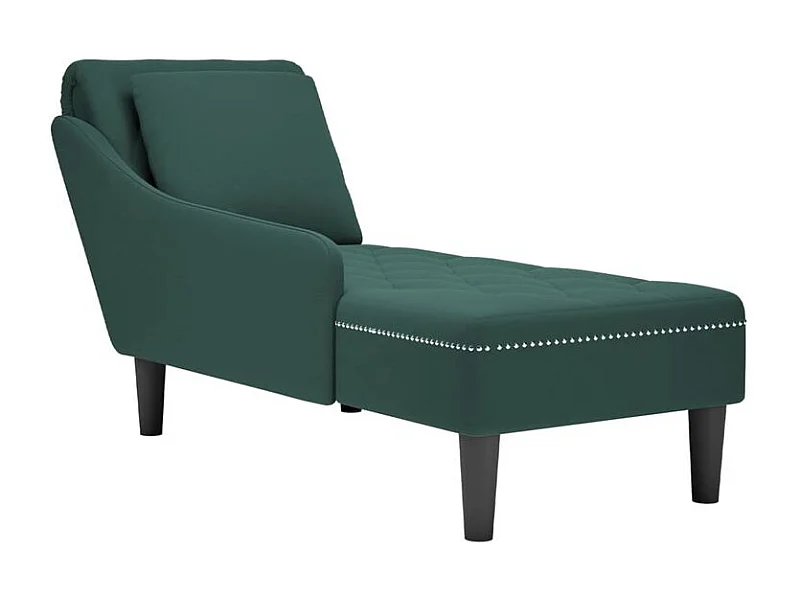Fauteuil long et coussin et accoudoir droit vert foncé velours