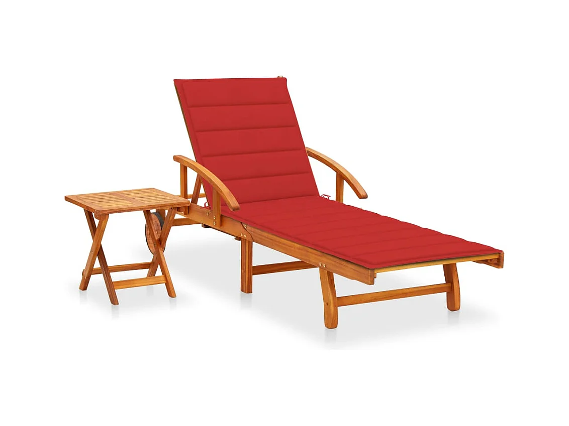 Chaise longue de jardin avec table et coussin Bois d'acacia 29