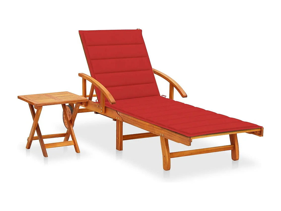 Chaise longue de jardin avec table et coussin Bois d'acacia 29