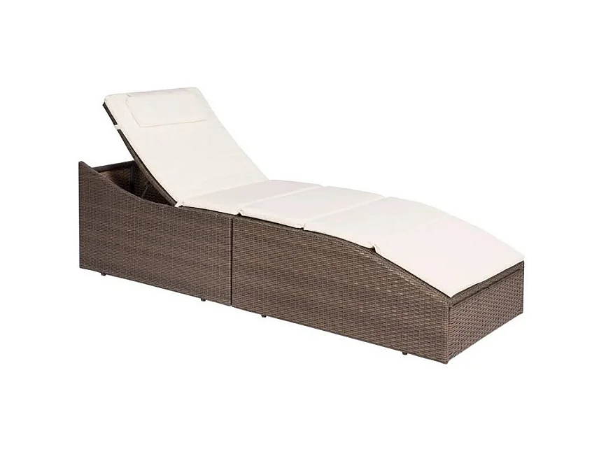 Chaise longue pliable tissu blanc et résine marron Alumi
