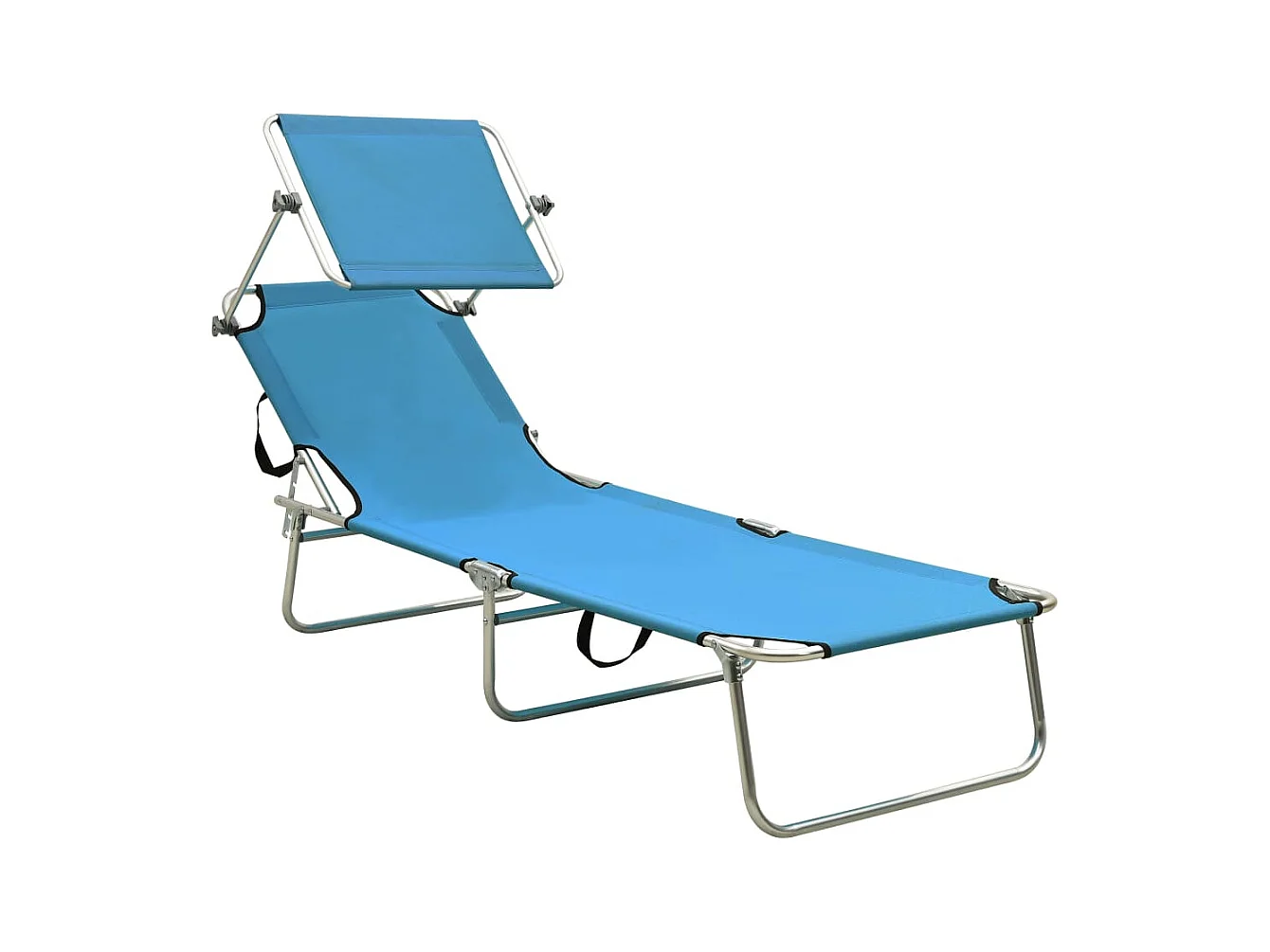 Chaise longue pliable avec auvent Acier Turquoise et bleu