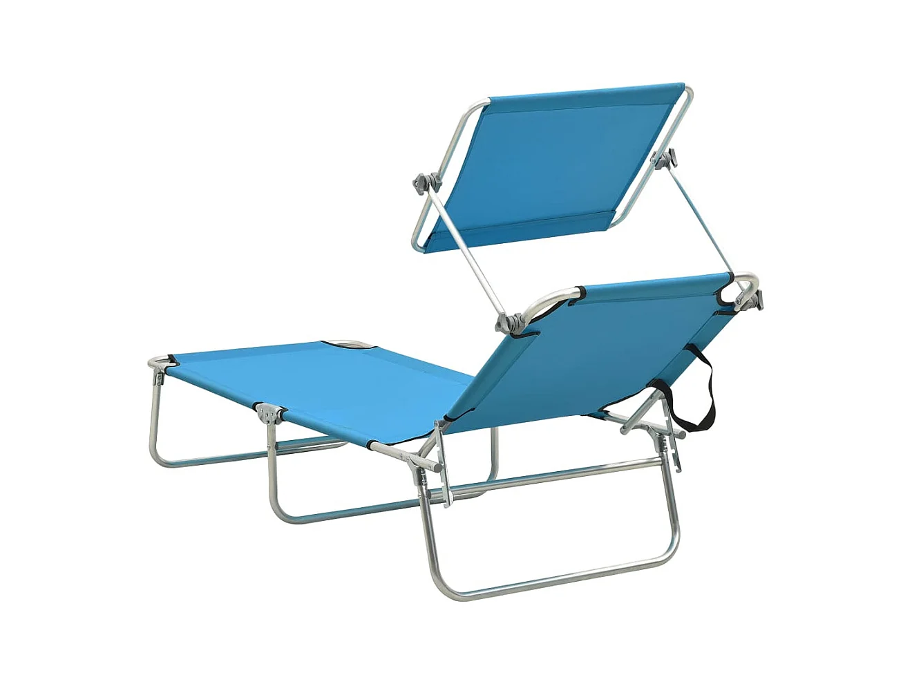 Chaise longue pliable avec auvent Acier Turquoise et bleu