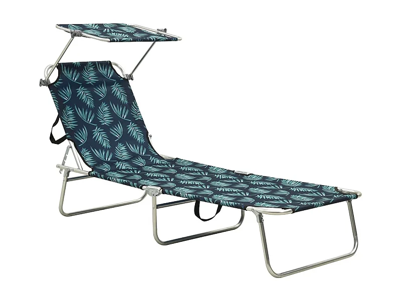 Chaise longue pliable avec auvent Acier Motif de feuilles