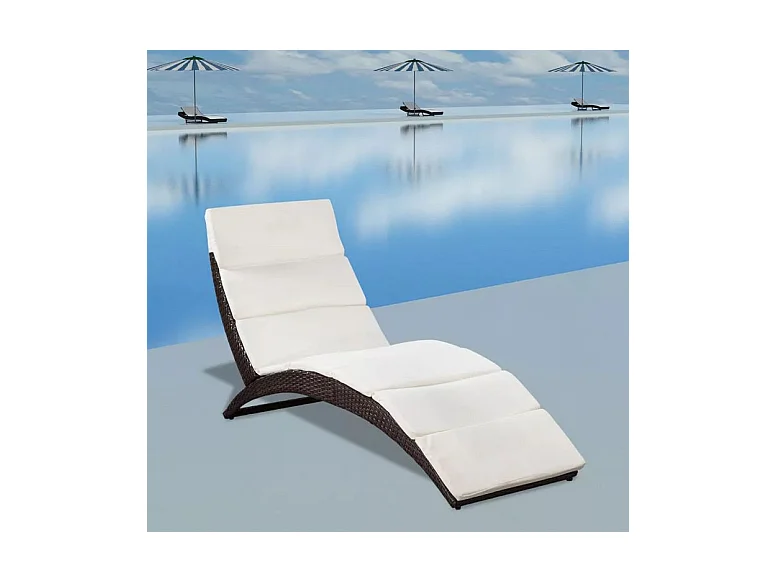 Chaise longue pliante tissu blanc et résine marron Manap