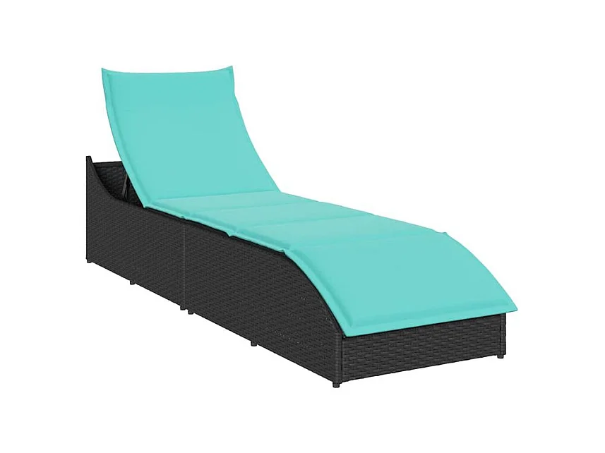 Chaise longue pliante coussin et rangement noir résine tressée