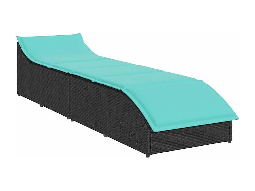 Chaise longue pliante coussin et rangement noir résine tressée