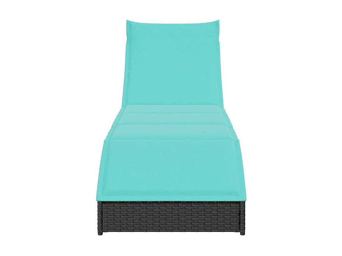 Chaise longue pliante coussin et rangement noir résine tressée