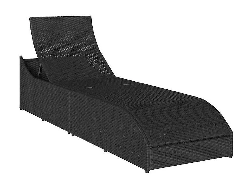 Chaise longue pliante coussin et rangement noir résine tressée