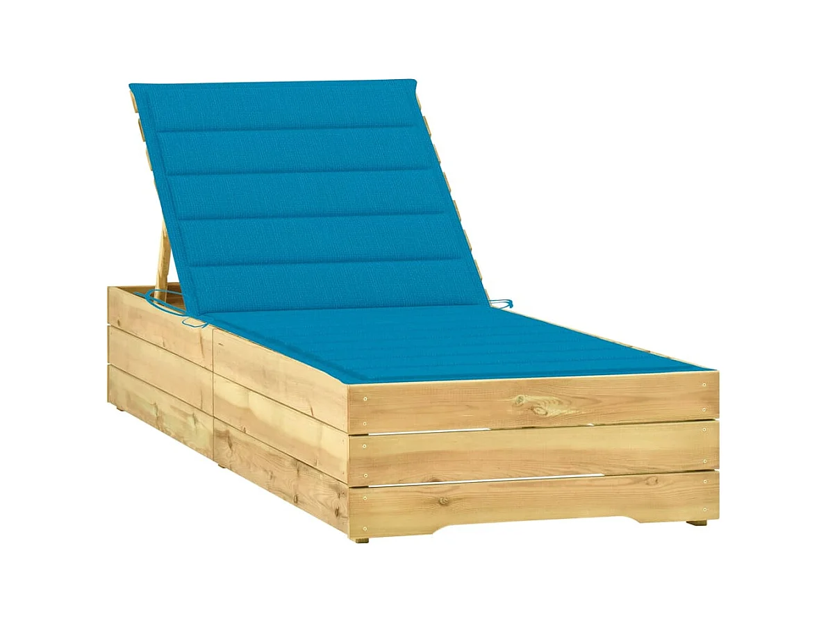Chaise longue avec coussin bleu Bois de pin imprégné 4
