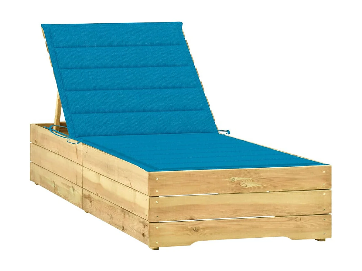 Chaise longue avec coussin bleu Bois de pin imprégné 4