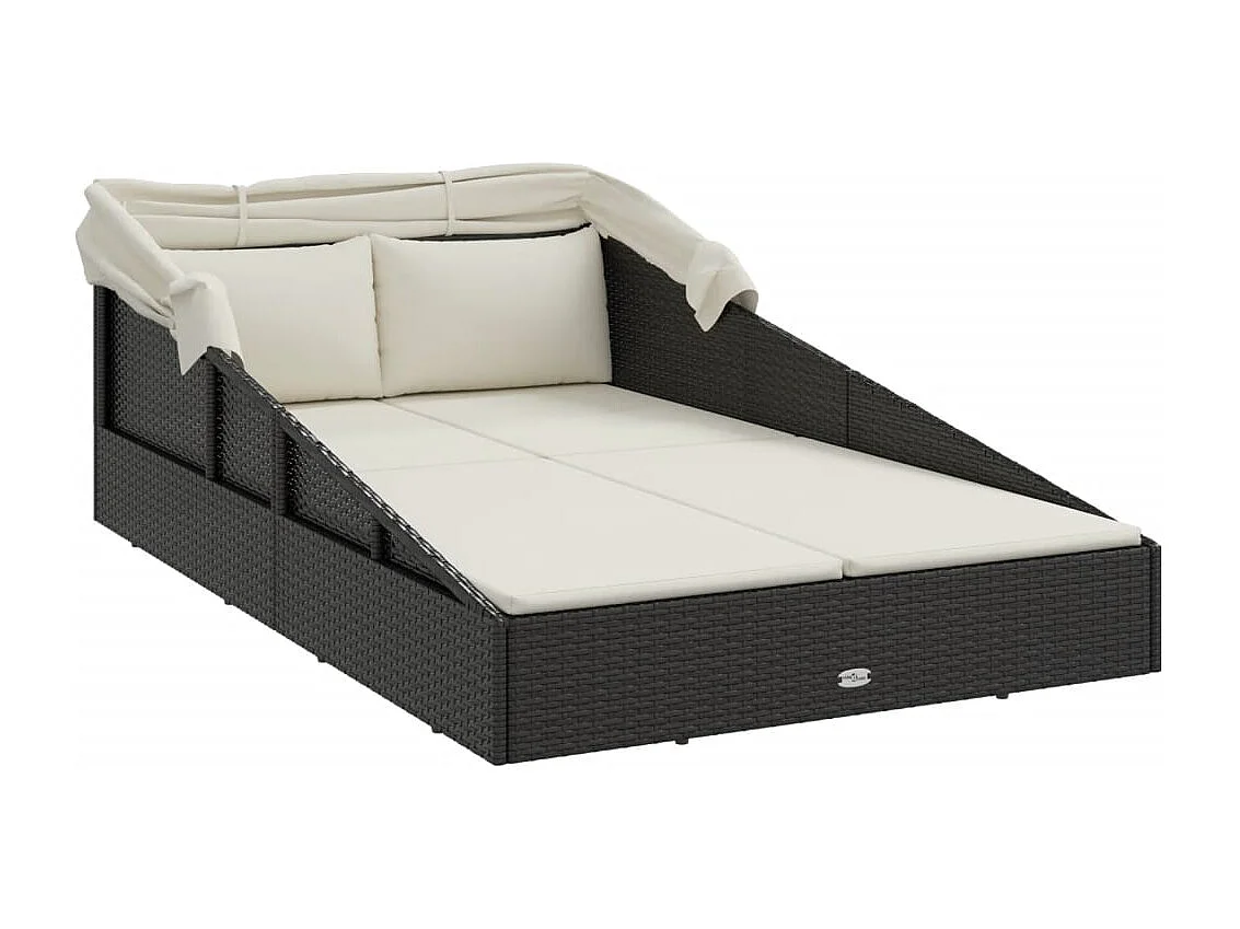 Transat avec toit pliable noir 200x114x128 résine tressée