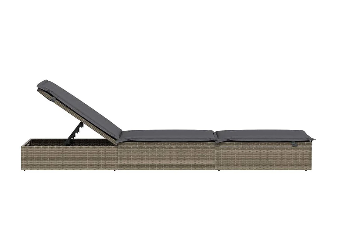 Chaise longue 1 pc avec coussin gris 201x55x62 résine tressée