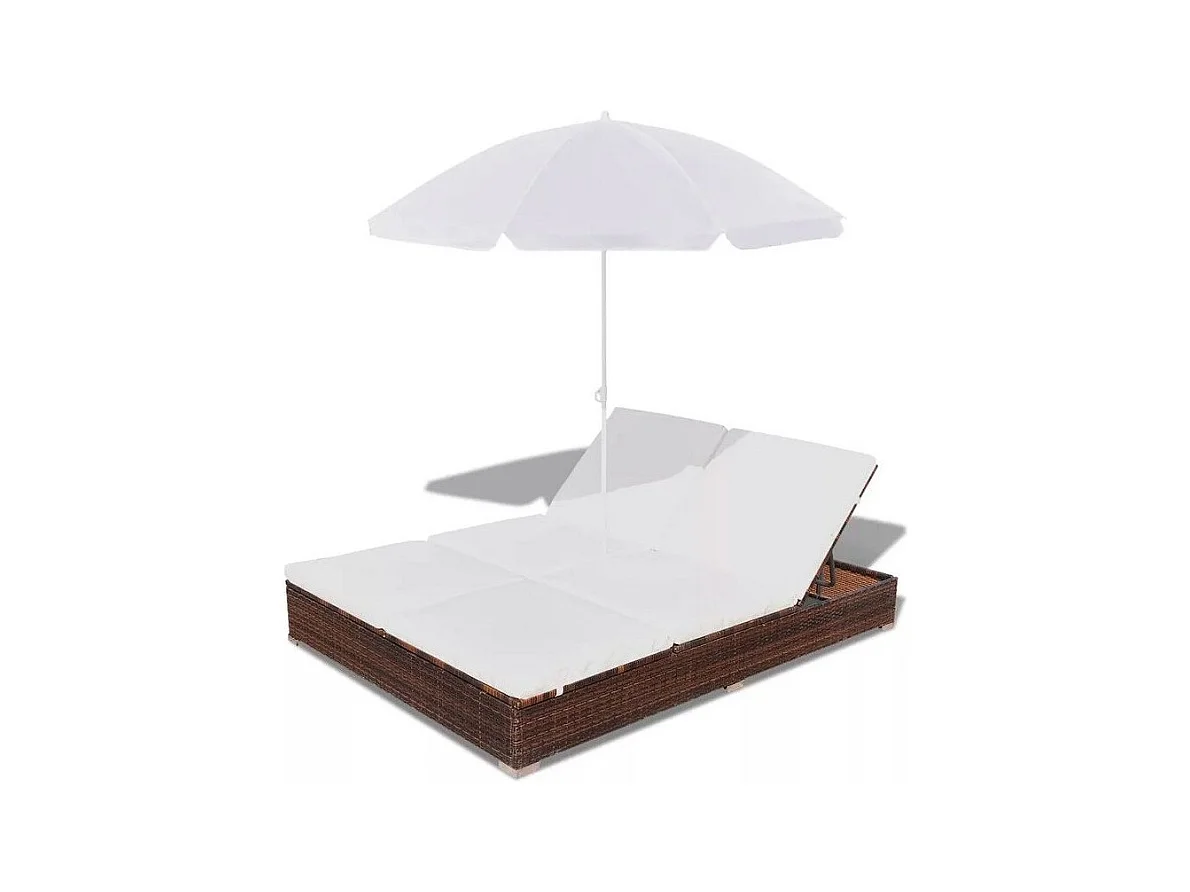 Lit de jardin réglable avec parasol résine tressée marron Uvo