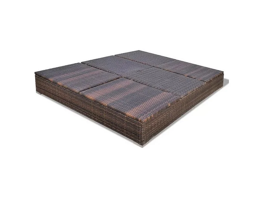 Lit de jardin réglable avec parasol résine tressée marron Uvo