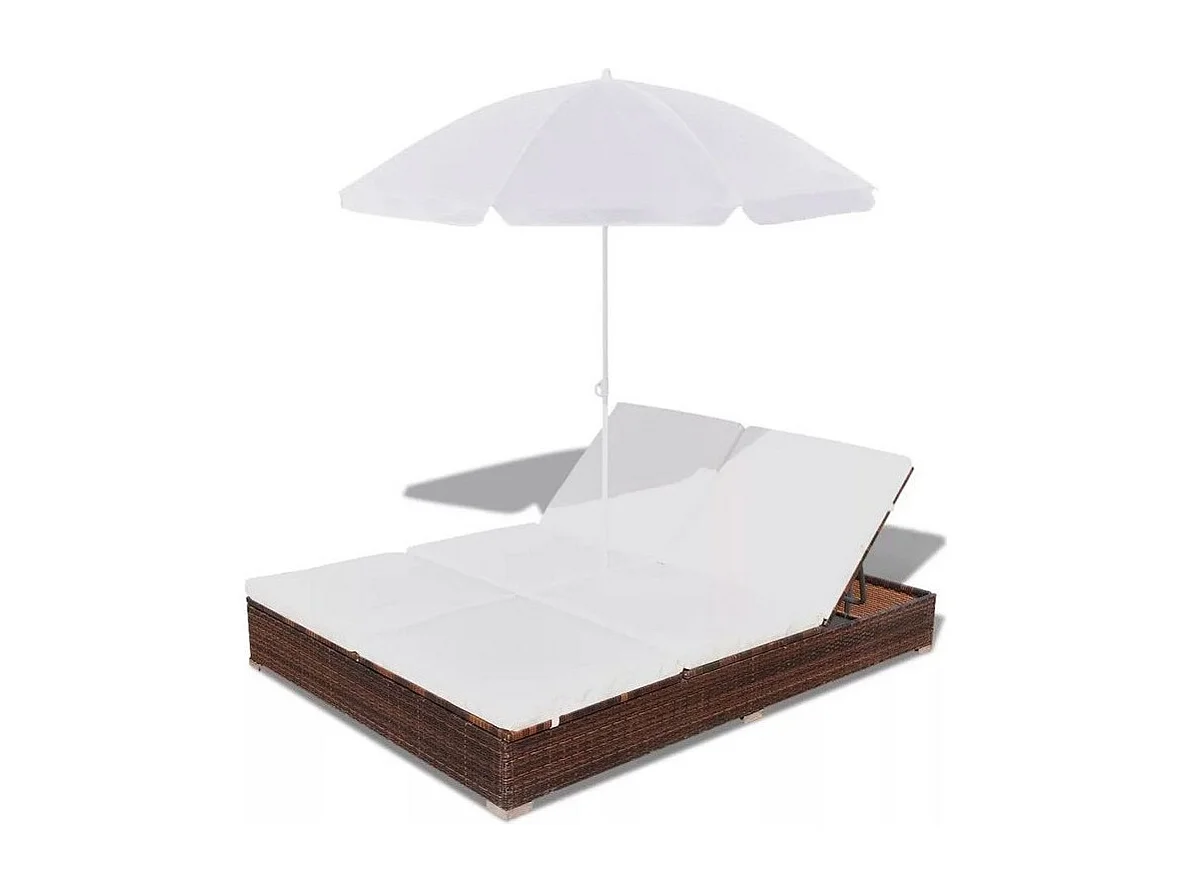 Lit de jardin réglable avec parasol résine tressée marron Uvo