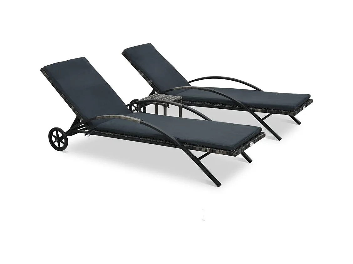 Chaises longues avec table Résine tressée Anthracite