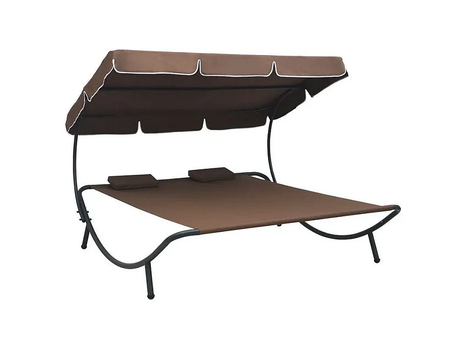 Lit de jardin 2 places polyester marron et métal noir Motio