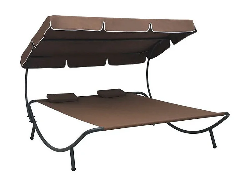 Lit de jardin 2 places polyester marron et métal noir Motio