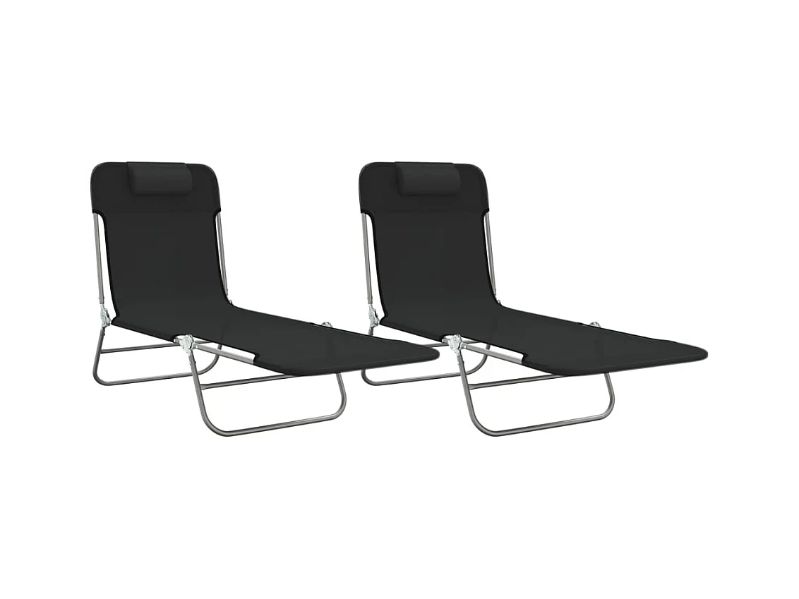 Chaises longues pliables 2 pcs noir textilène et acier
