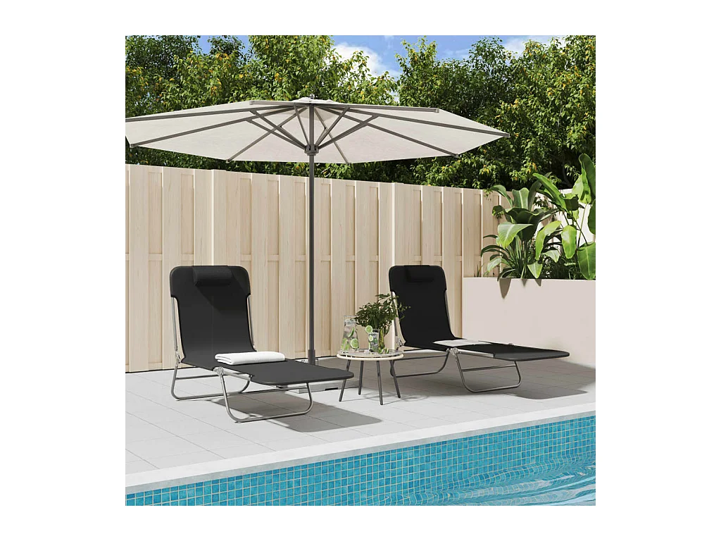 Chaises longues pliables 2 pcs noir textilène et acier