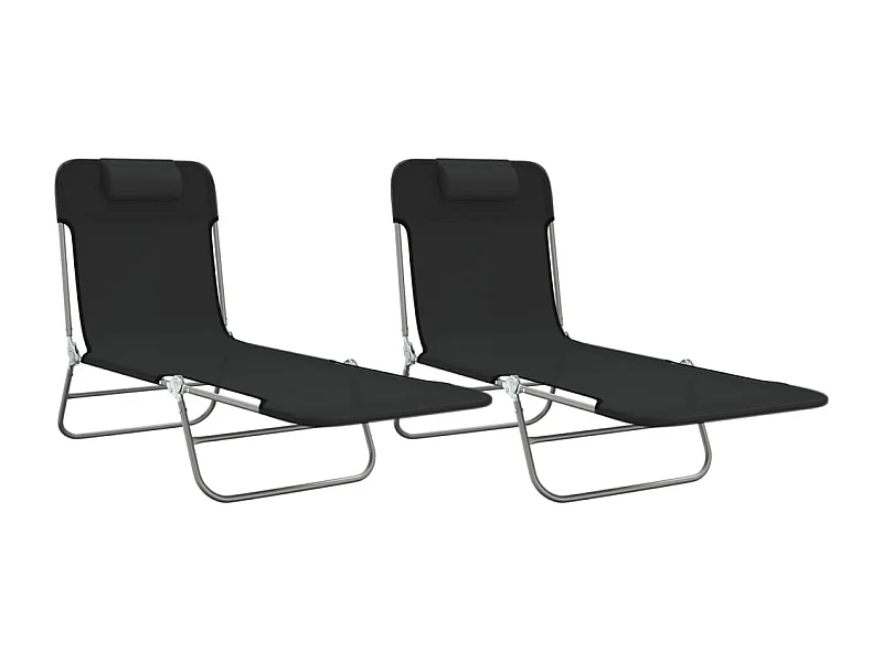 Chaises longues pliables 2 pcs noir textilène et acier