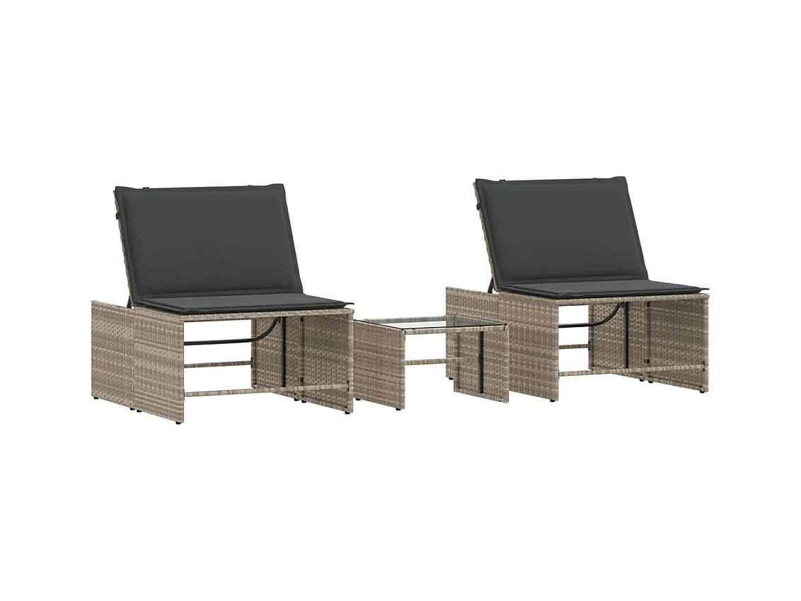 Chaises longues lot de 2 avec table gris clair résine tressée