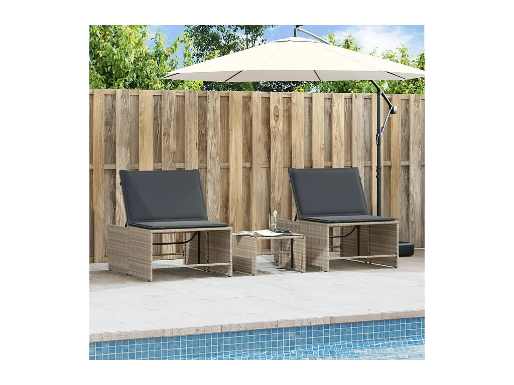 Chaises longues lot de 2 avec table gris clair résine tressée