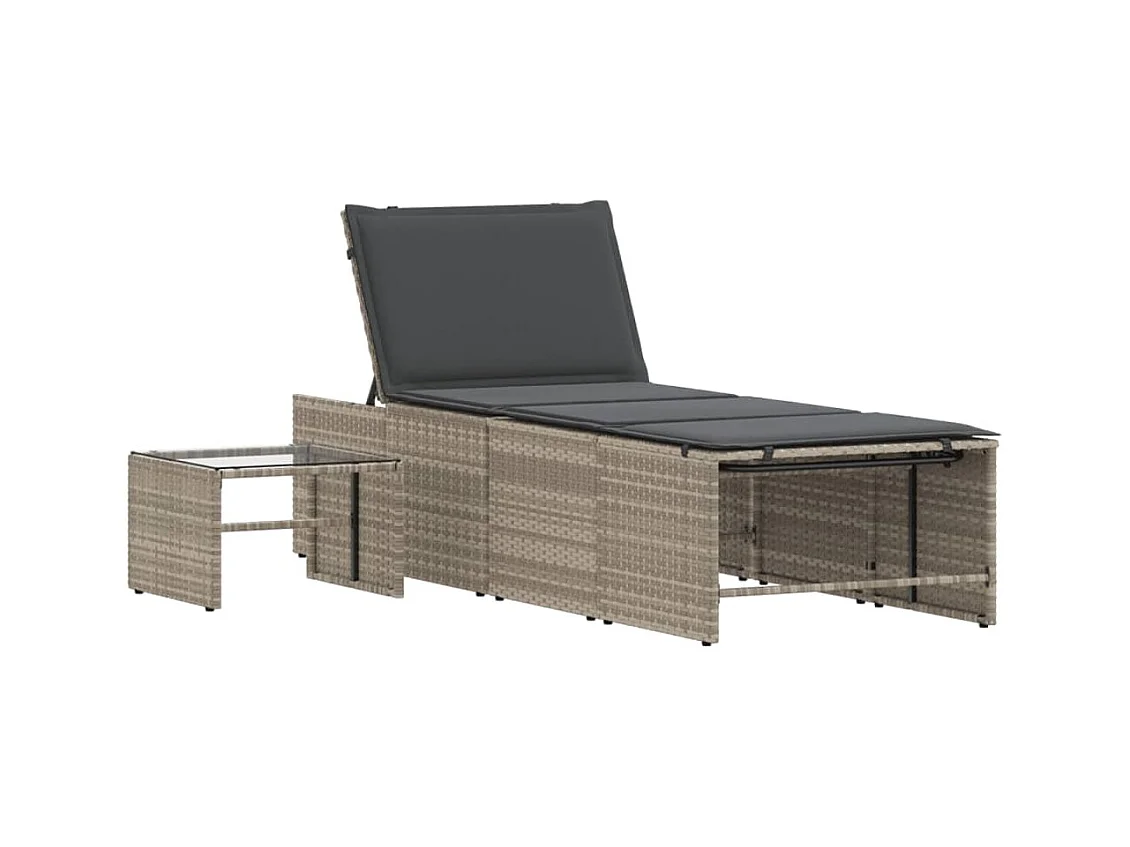 Chaises longues lot de 2 avec table gris clair résine tressée