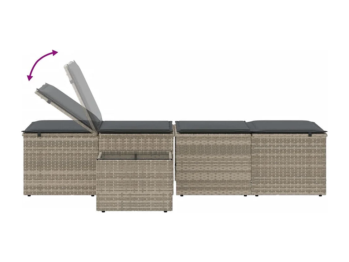 Chaises longues lot de 2 avec table gris clair résine tressée