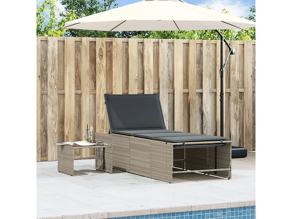 Chaises longues lot de 2 avec table gris clair résine tressée