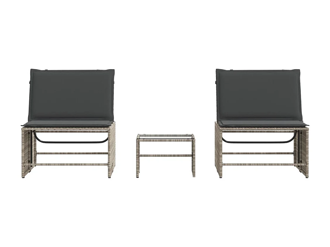 Chaises longues lot de 2 avec table gris clair résine tressée
