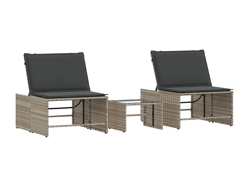 Chaises longues lot de 2 avec table gris clair résine tressée