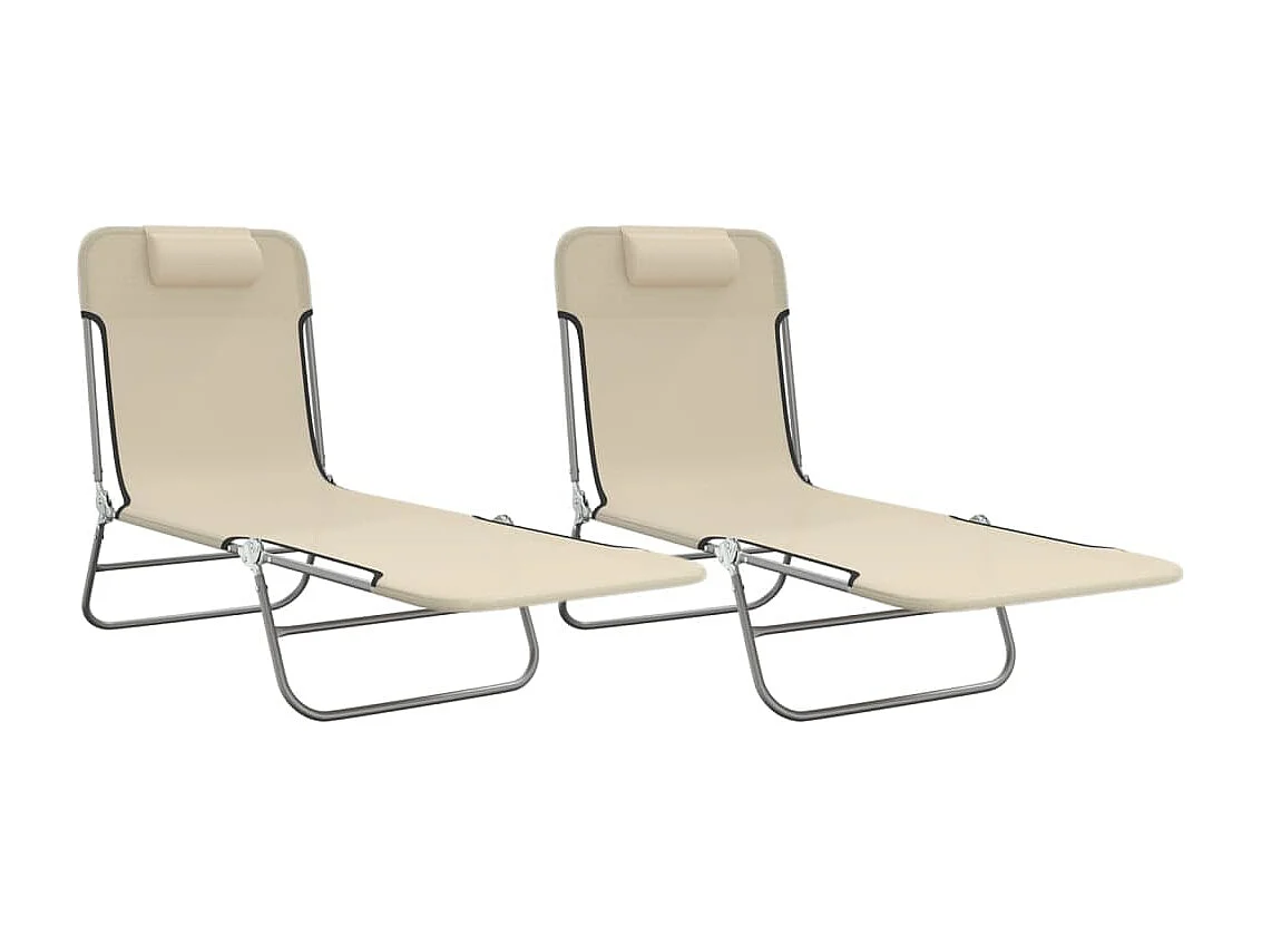 Chaises longues pliables 2 pcs crème textilène et acier