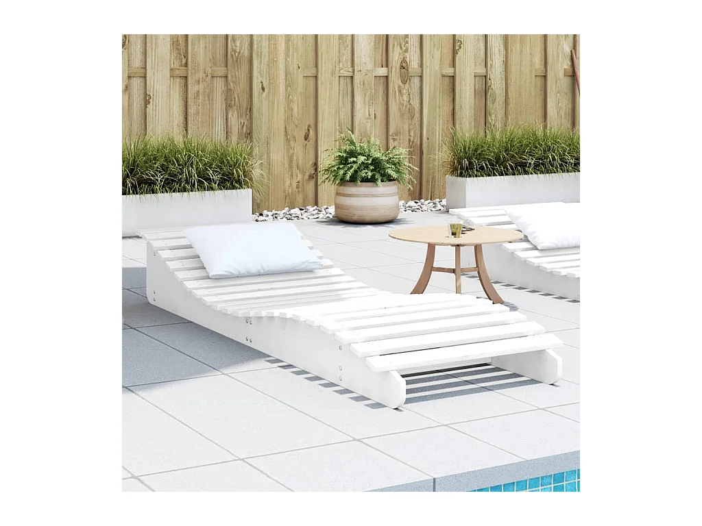 Chaise longue blanc 205x60x31,5 bois massif de pin