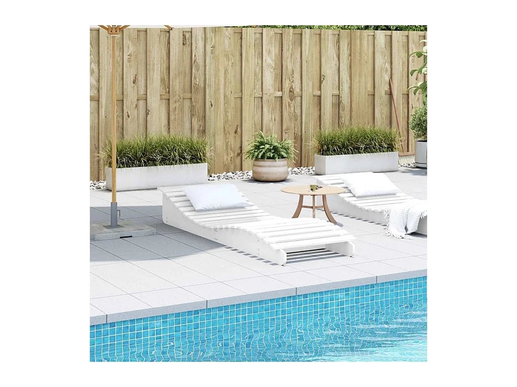 Chaise longue blanc 205x60x31,5 bois massif de pin