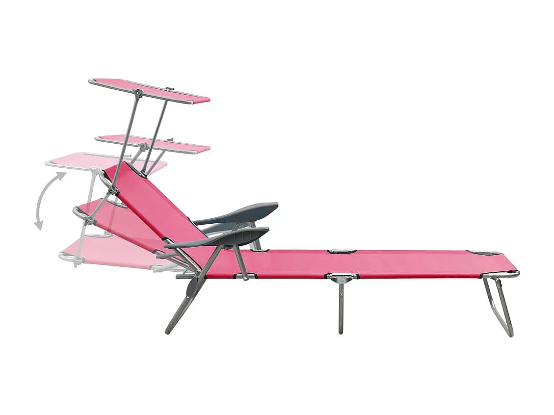 Chaise longue avec auvent Acier Rose