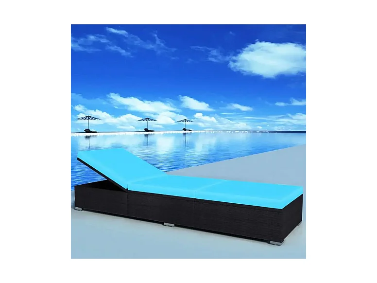 Chaise longue polyester bleu et résine noire Imia