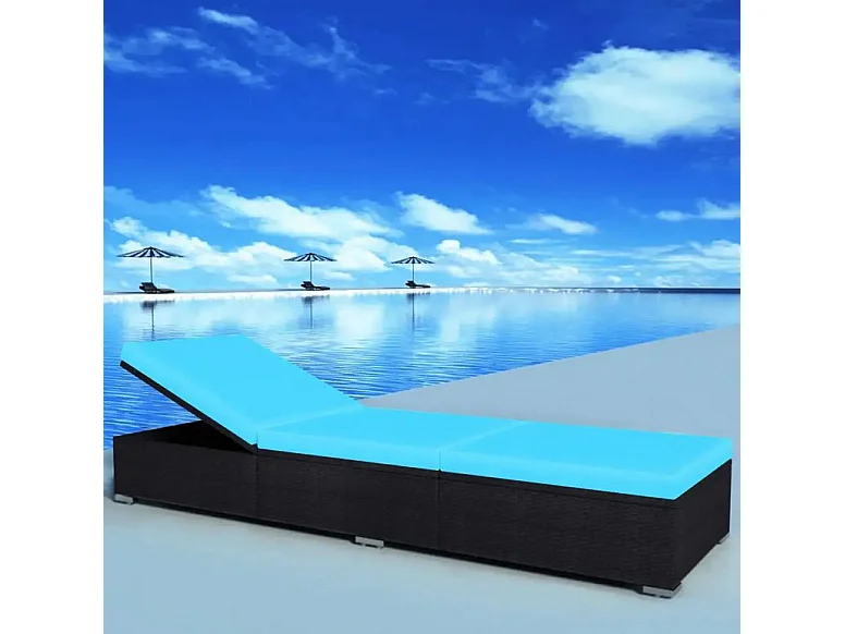 Chaise longue polyester bleu et résine noire Imia