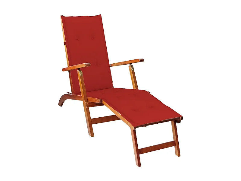 Chaise de terrasse avec repose-pied et coussin Acacia solide 5