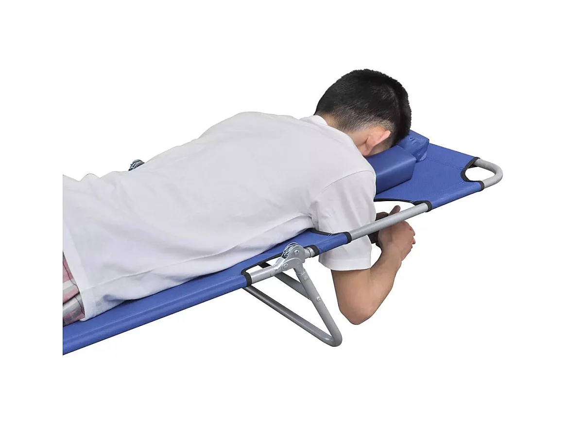 Chaise longue avec coussin de tête Acier enduit de poudre Bleu