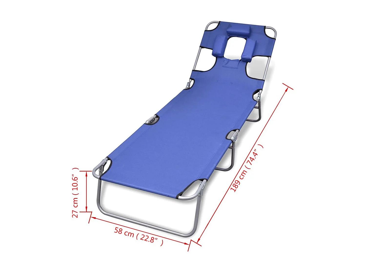 Chaise longue avec coussin de tête Acier enduit de poudre Bleu