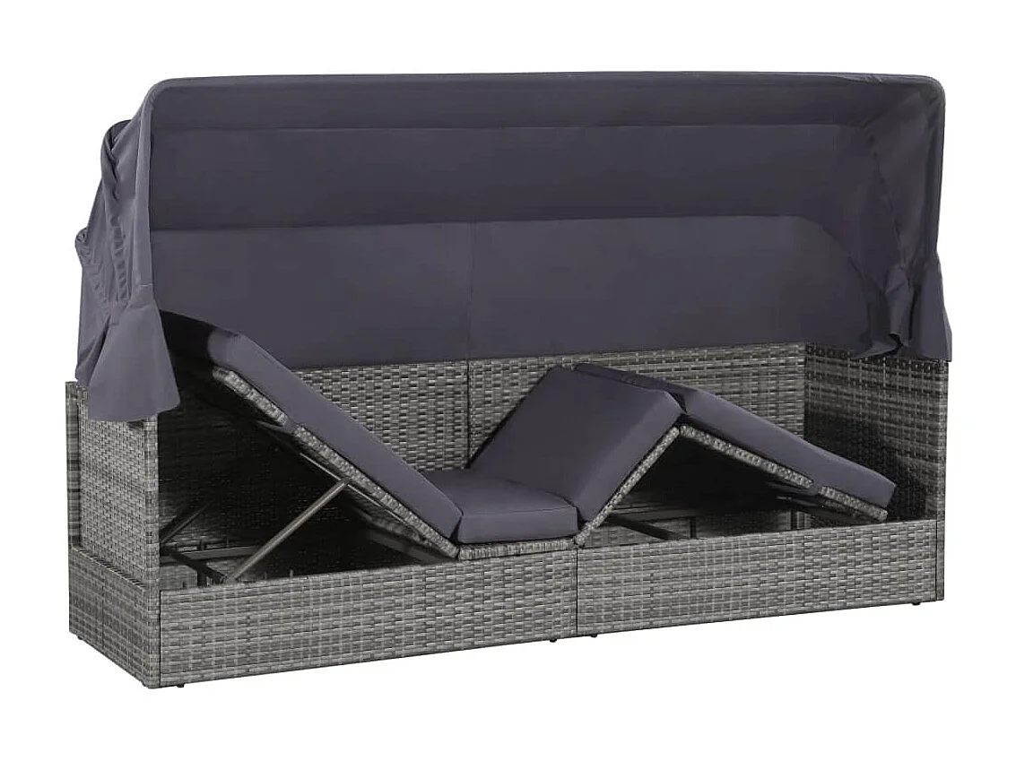 Lit de jardin avec auvent Gris 205x62 Résine tressée