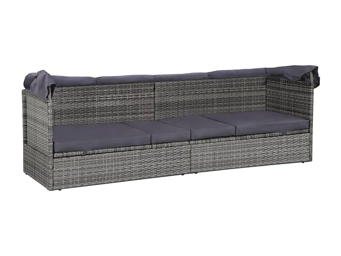 Lit de jardin avec auvent Gris 205x62 Résine tressée