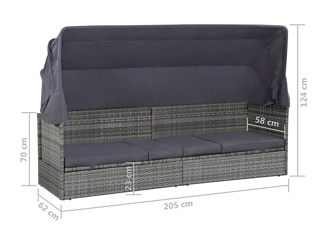 Lit de jardin avec auvent Gris 205x62 Résine tressée
