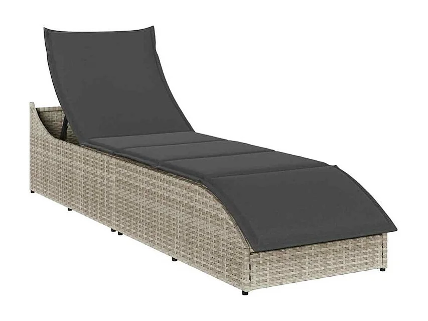 Chaise longue pliante coussin et rangement gris clair polyrotin