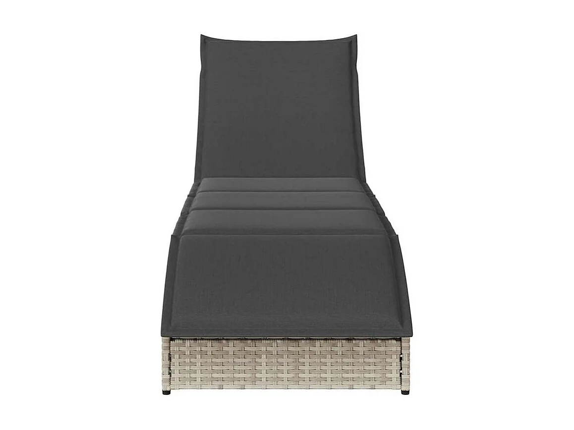 Chaise longue pliante coussin et rangement gris clair polyrotin