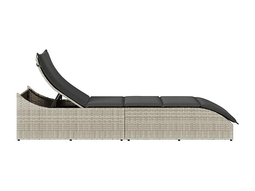 Chaise longue pliante coussin et rangement gris clair polyrotin