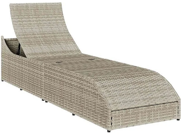 Chaise longue pliante coussin et rangement gris clair polyrotin